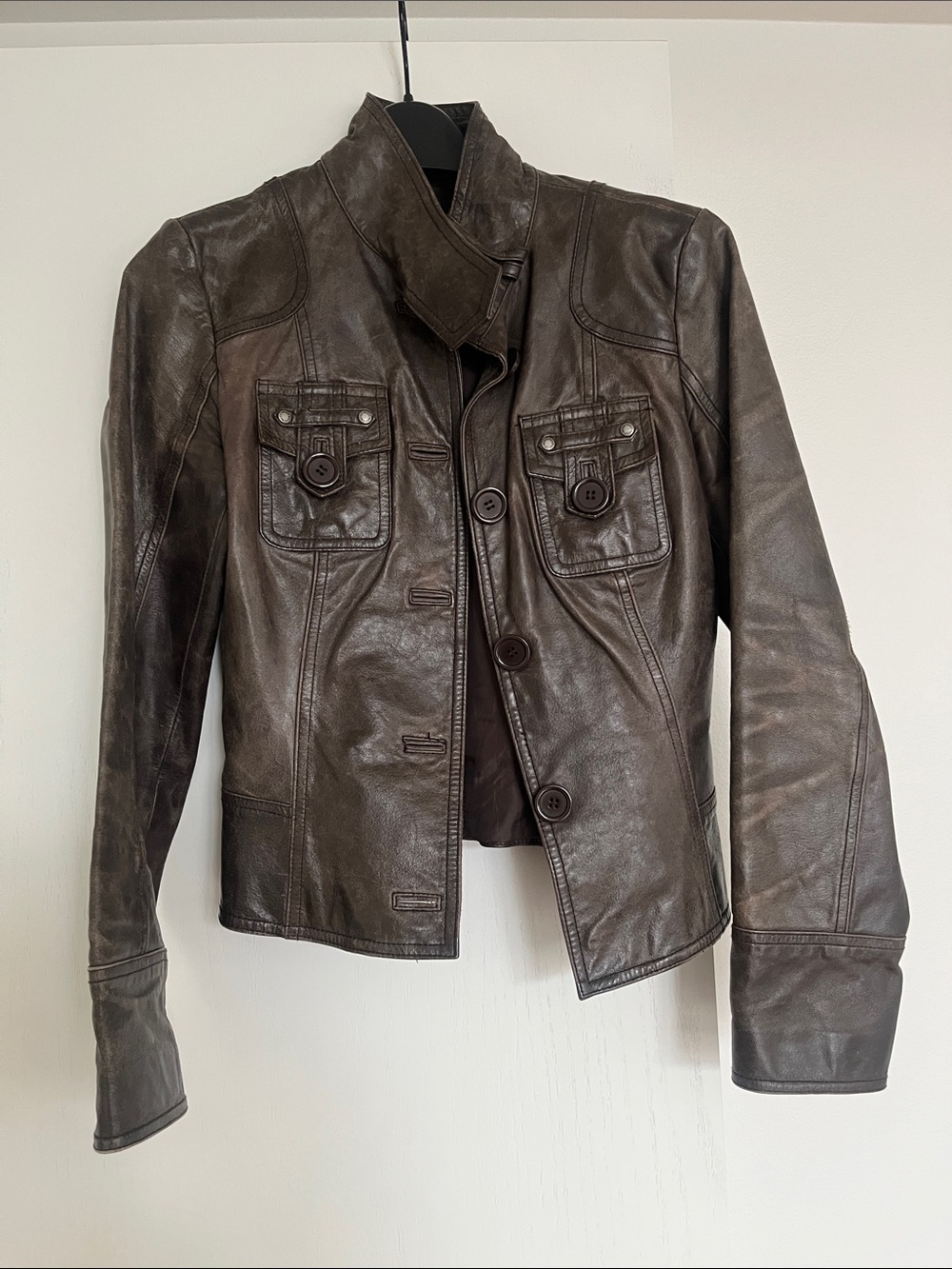 Mexx Dark Brown Leather Button-Front Jacket